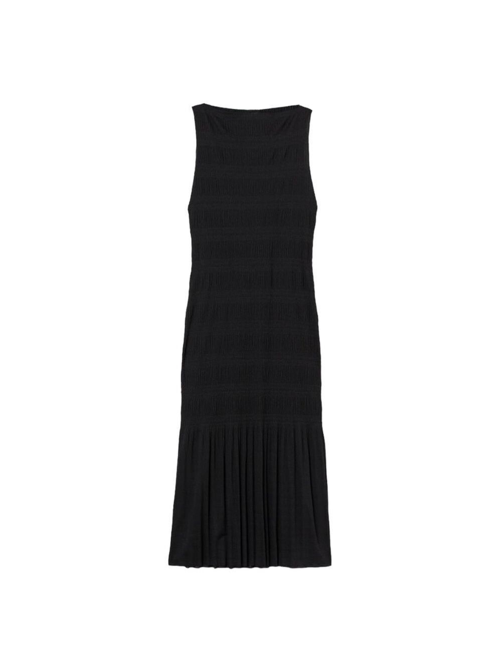 H&M Sleeveless Pleated Draped Neckline Calf Length Jersey Black Dress